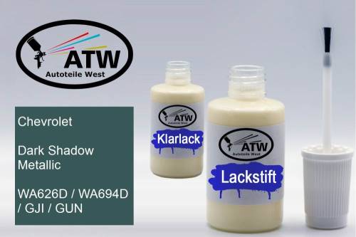 Chevrolet, Dark Shadow Metallic, WA626D / WA694D / GJI / GUN: 20ml Lackstift + 20ml Klarlack - Set, von ATW Autoteile West.